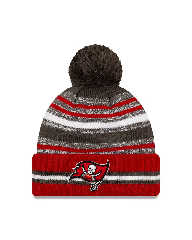 Tampa Bay Buccaneers New Era 2021 NFL Sideline - Sport Official Pom Cuffed Knit Hat - Red/Pewter