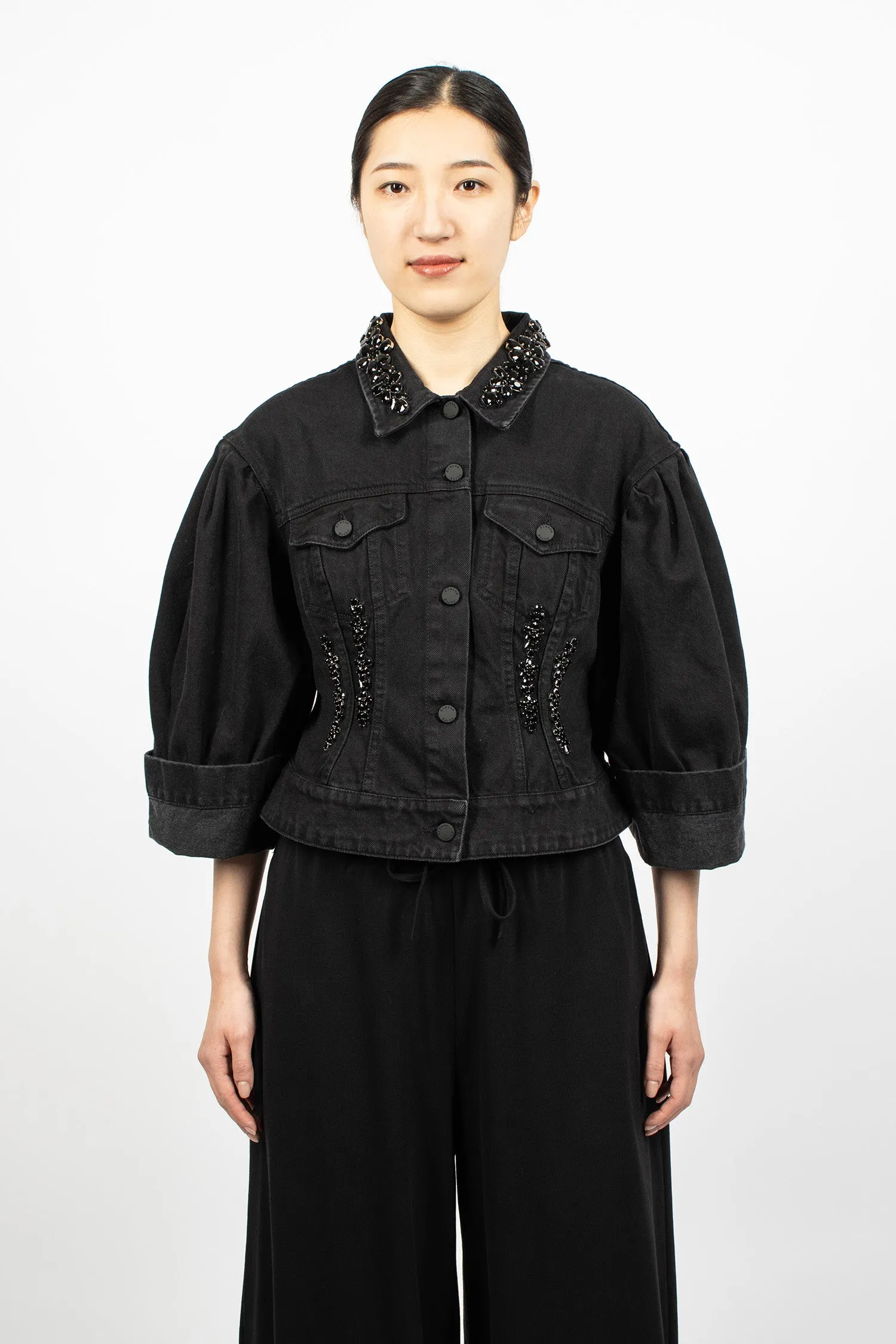Turbo Embellished Sculpted Denim Jacket Black/Jet