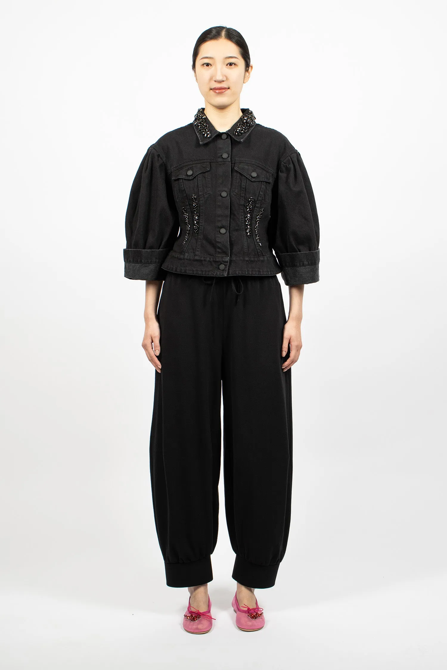 Turbo Embellished Sculpted Denim Jacket Black/Jet