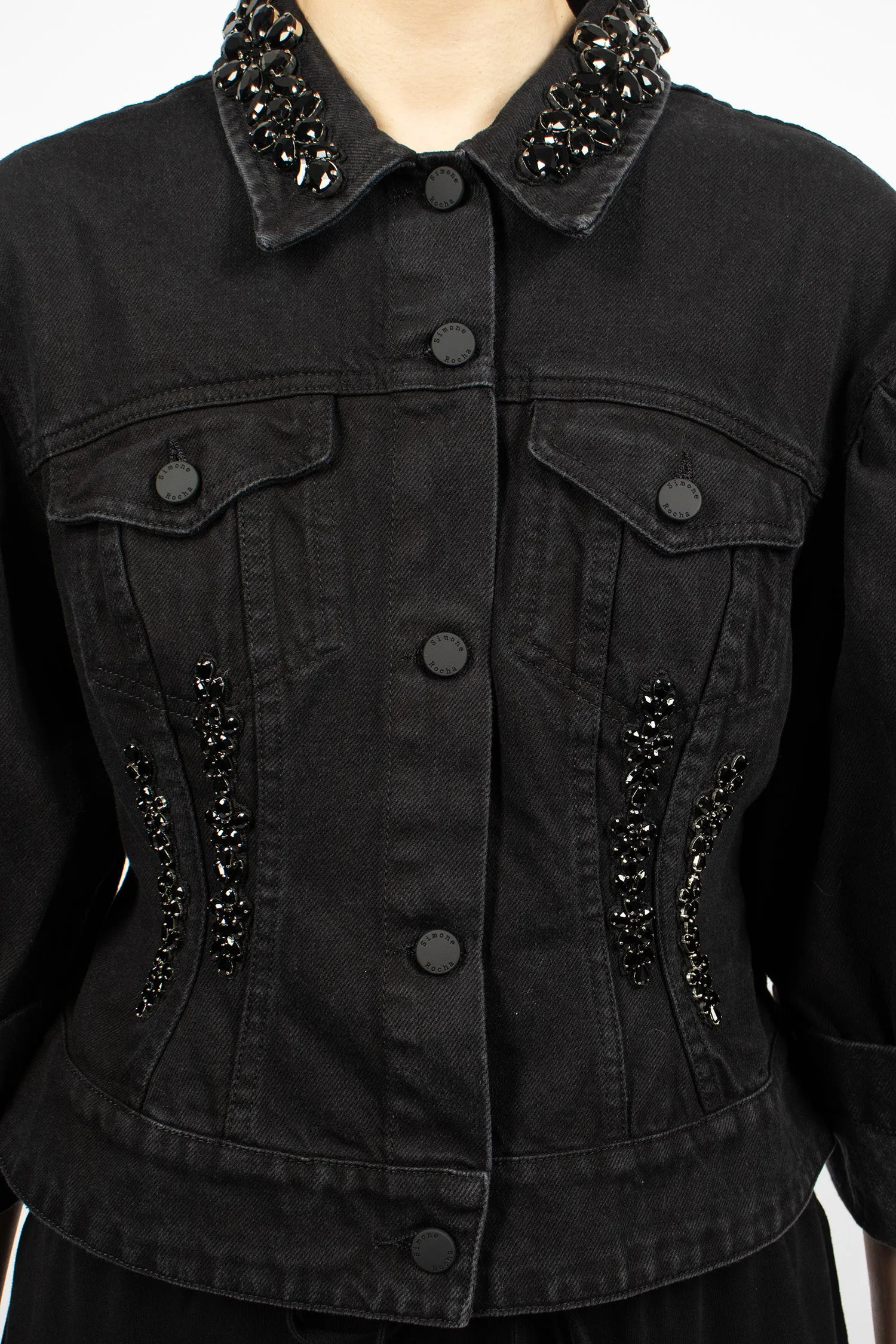 Turbo Embellished Sculpted Denim Jacket Black/Jet