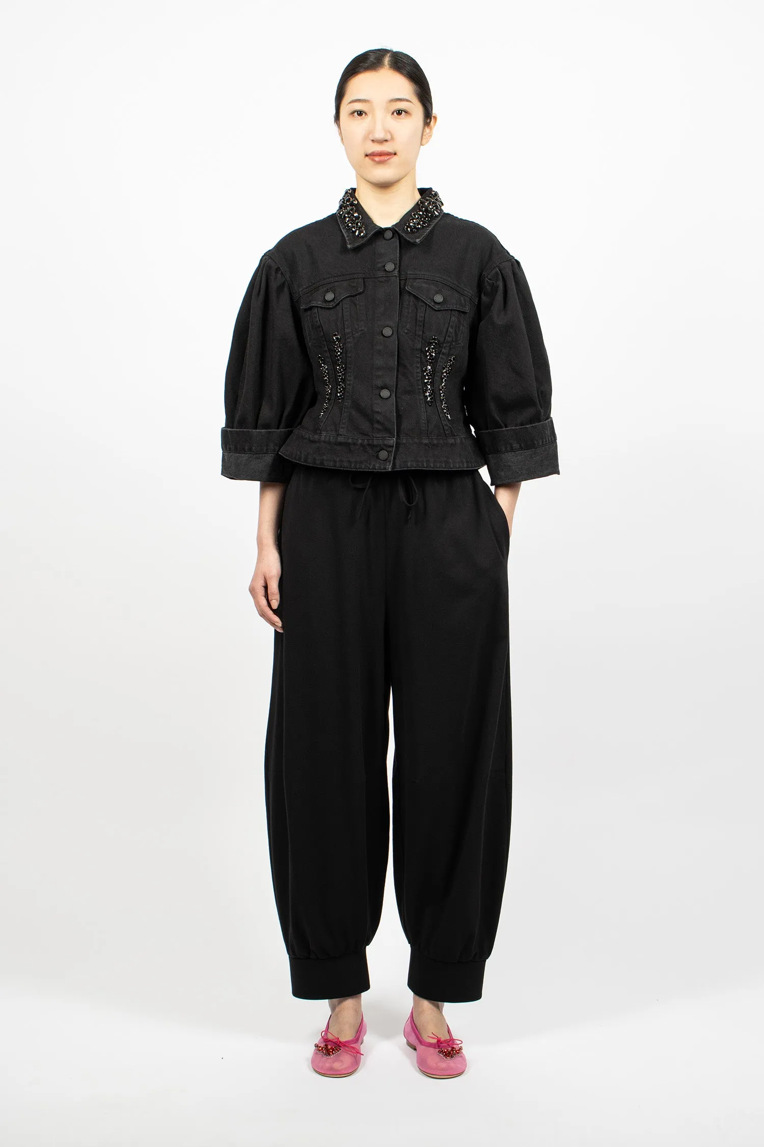 Turbo Embellished Sculpted Denim Jacket Black/Jet