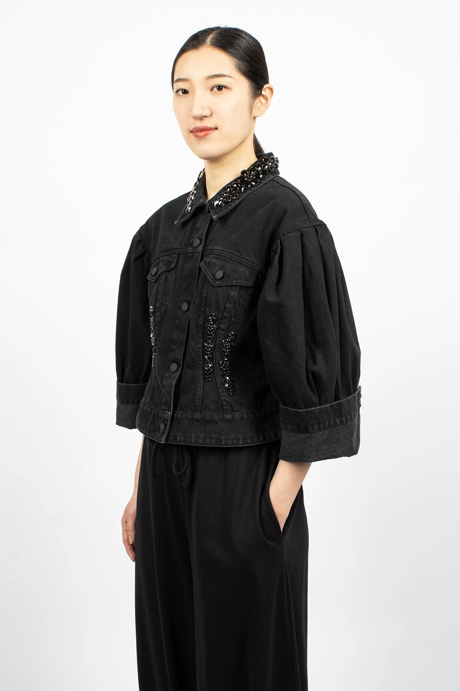 Turbo Embellished Sculpted Denim Jacket Black/Jet