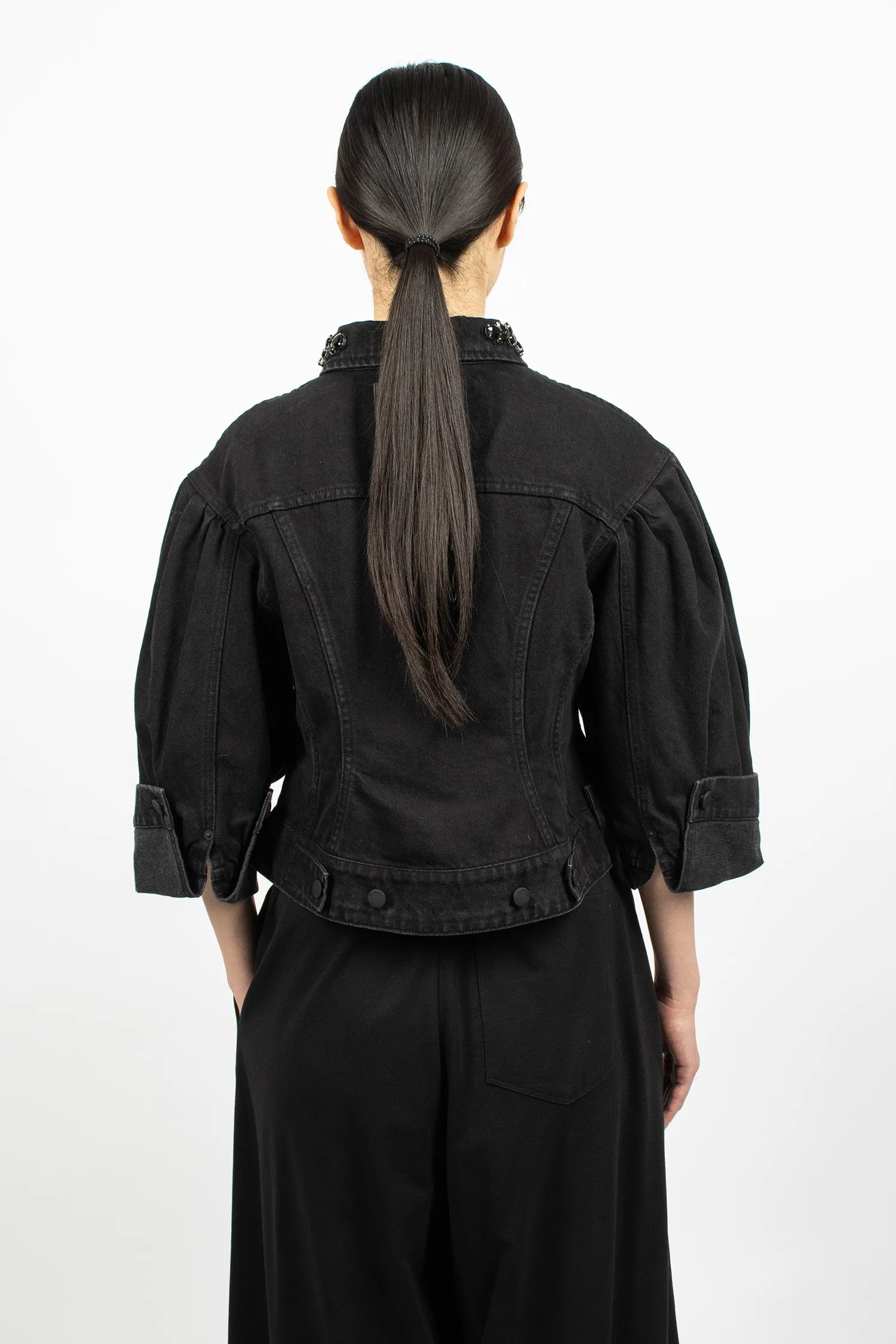 Turbo Embellished Sculpted Denim Jacket Black/Jet