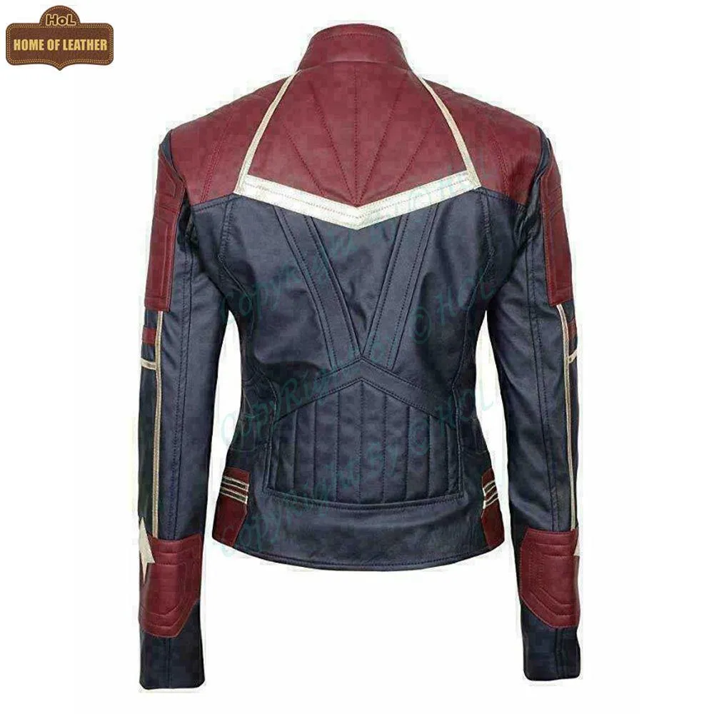 W001 Captain Marvel Carol Danvers Avengers End Game Faux Leather Biker Women's Jacket