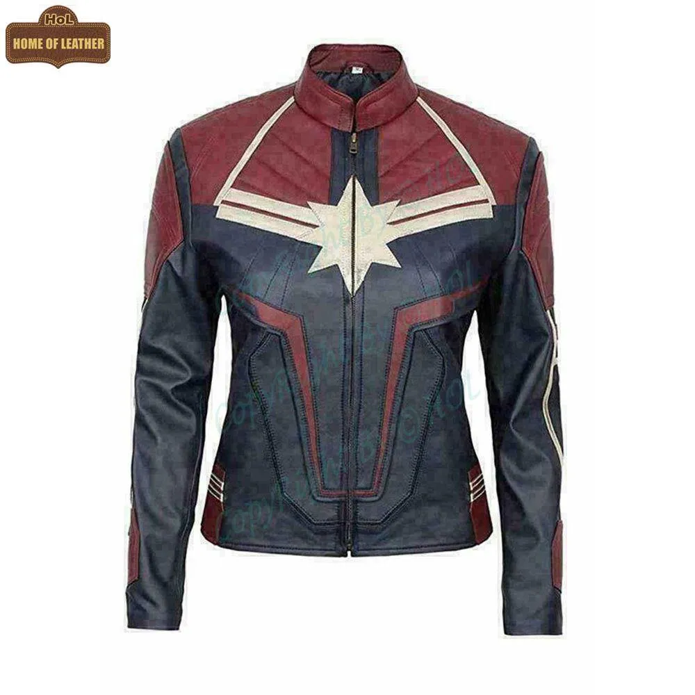 W001 Captain Marvel Carol Danvers Avengers End Game Faux Leather Biker Women's Jacket