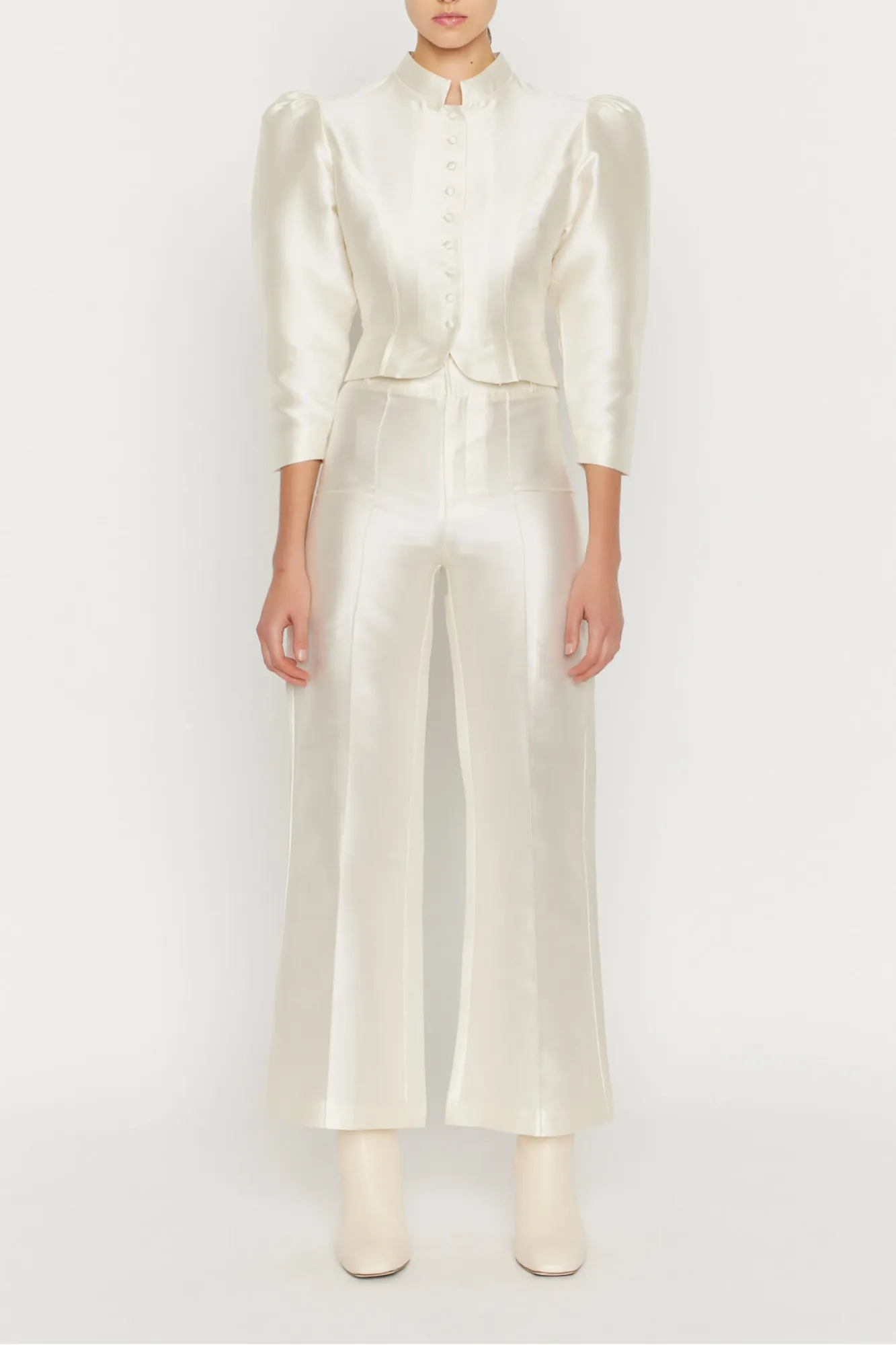 WHITE Satin Puff Sleeve Jacket