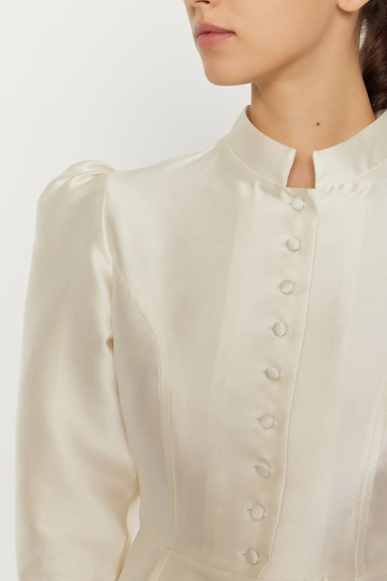 WHITE Satin Puff Sleeve Jacket