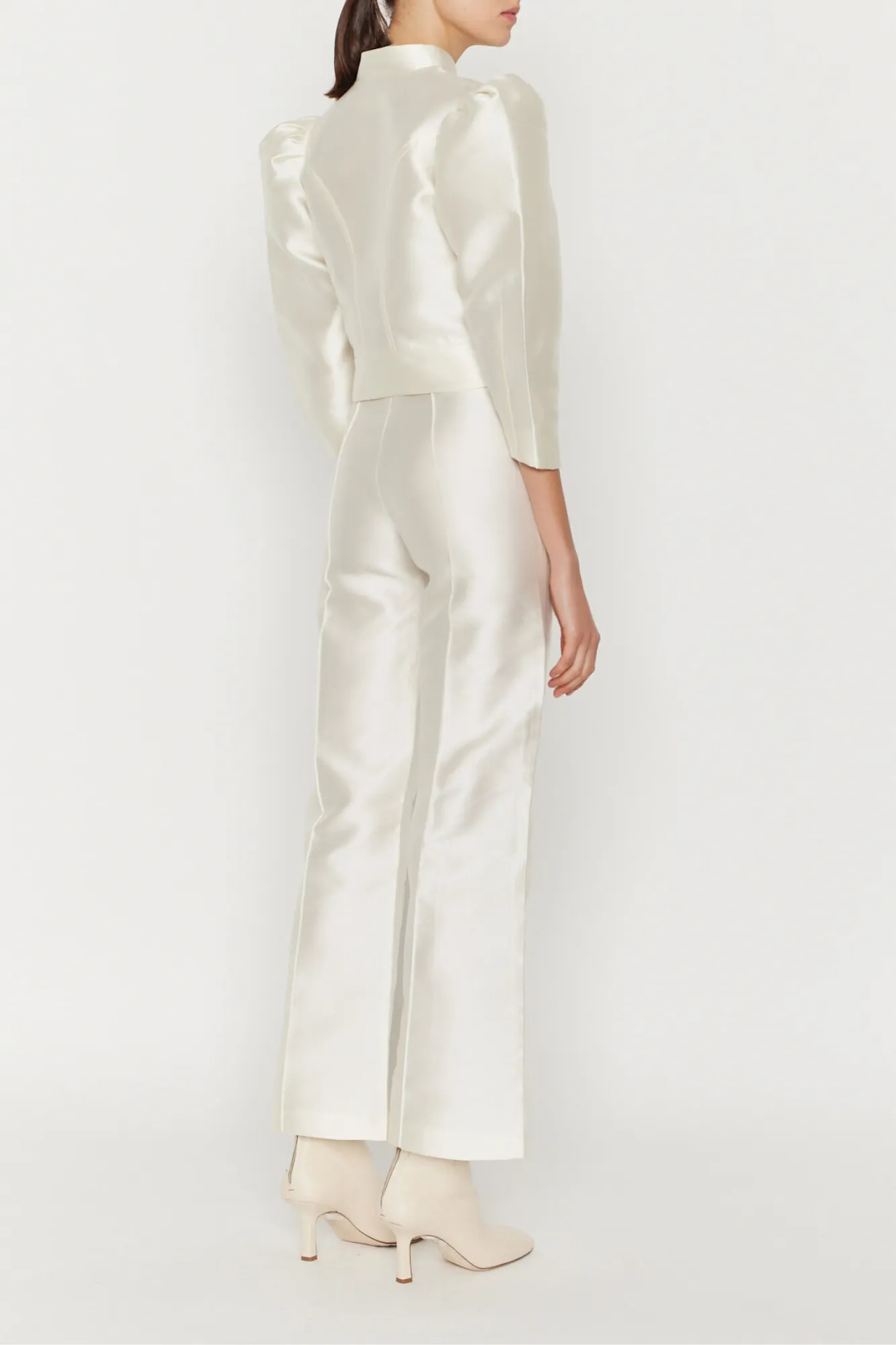 WHITE Satin Puff Sleeve Jacket
