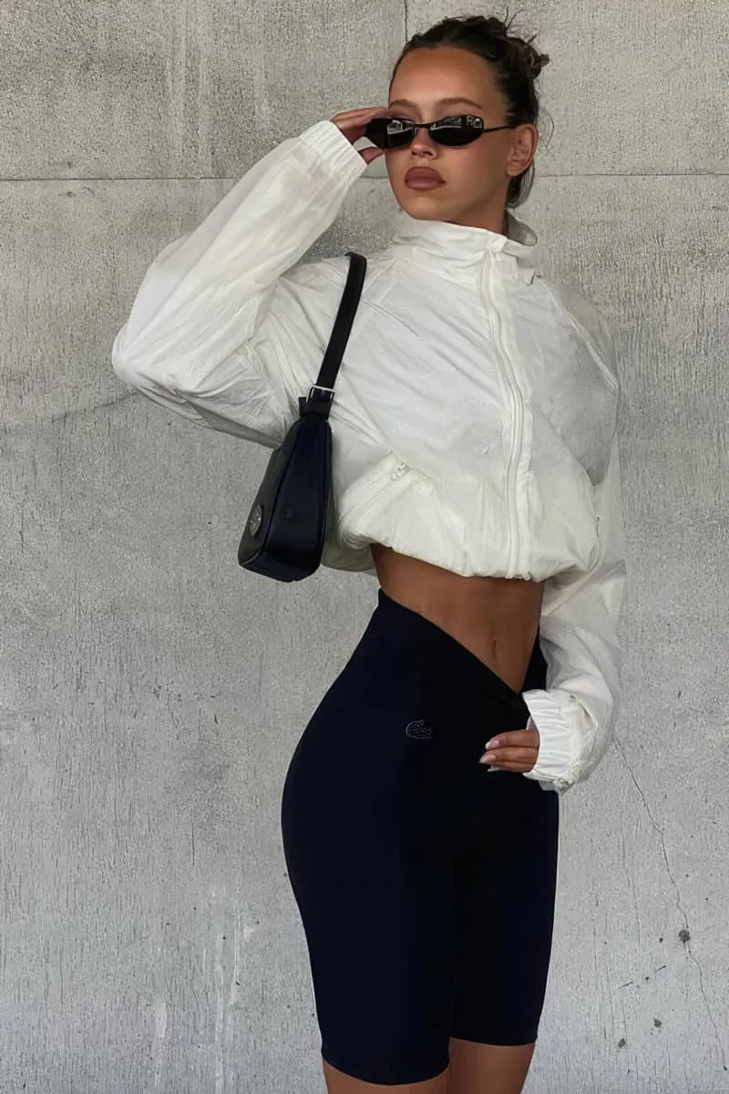 Women's half turtleneck waist-cropped jacket