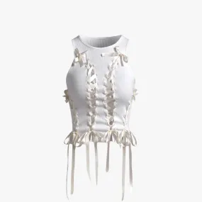 Y2k Edgy Ballerina Bow Lace Up Top